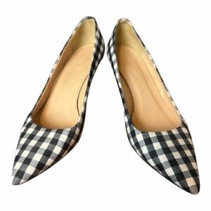 J. Crew Gingham Kitten Heels Black White 8